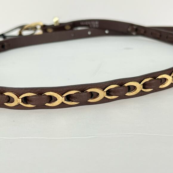 Wet Seal Skinny Brown Faux Leather Belt Gold Chain Detailing Size Small NEW - Picture 3 of 8